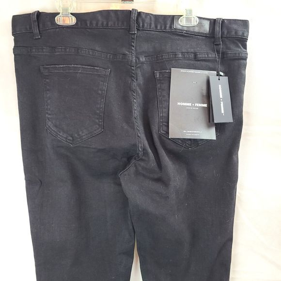 NWT HOMME + FEMME Men's (40) Black Comfort Stretch Tapered Denim Jeans --$150 - Picture 6 of 11